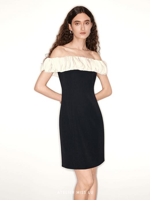 【赫拉】层叠立体圆片拼接一字肩收腰连衣裙 商品图3