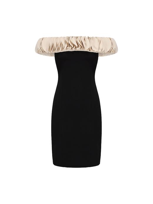 【赫拉】层叠立体圆片拼接一字肩收腰连衣裙 商品图4