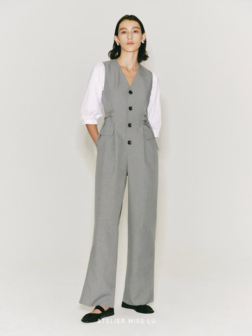 【月升之时】缝线设计可调节腰带中袖连体裤 商品图1