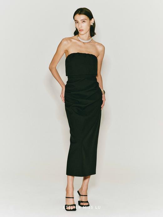 【慕尼黑夜】褶皱设计抹胸收腰立裁连衣裙 商品图1