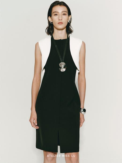 【月光舒曼】层次撞色拼接设计收腰连衣裙 商品图3