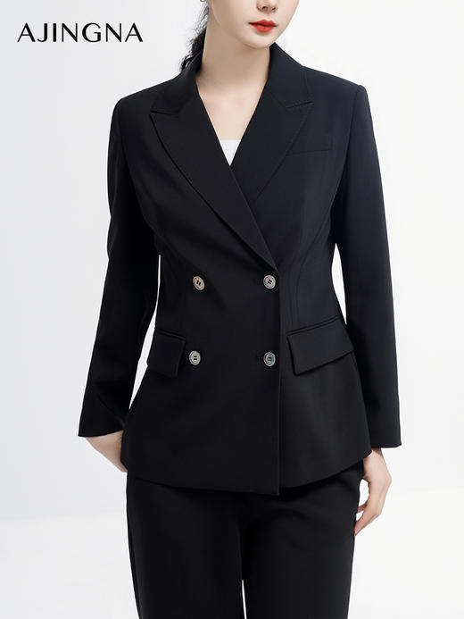 【商场同款】阿菁娜2024春季新款简约经典双排扣西服A29C108007 商品图4