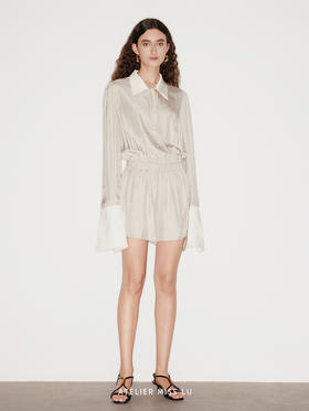 【南法假日】衬衫式设计松紧收腰醋酸连体裤