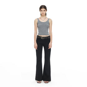 NUTH黑色微喇长裤修身显瘦脚口开叉设计感弹力喇叭裤