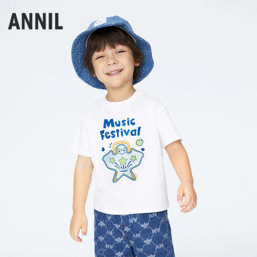 男童趣味全棉短袖T恤圆领夏季新款安奈儿童装实体店同款XB421675 商品图1