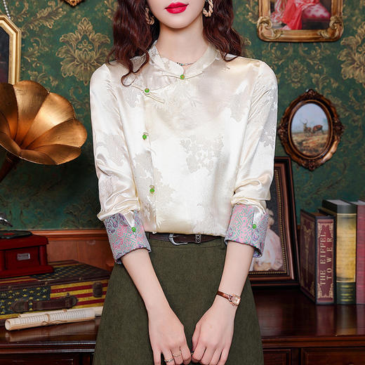新中式复古气质，七分袖国风刺绣提花衬衣CC-DZX-1826 商品图0