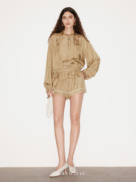 【落日淘沙】复古设计感拉链醋酸上衣 商品图0