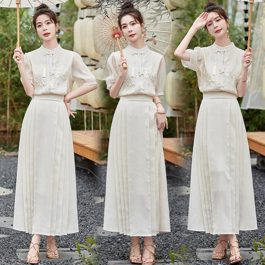 复古新中式，透气设计感流苏重工刺绣上衣裙子两件套HR-ZMFS24320 商品图0