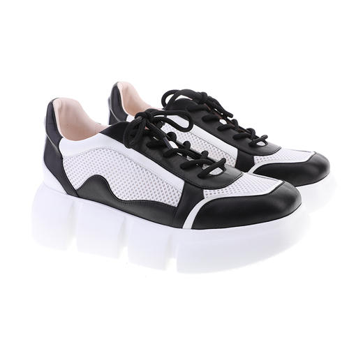 sheme牛皮拼接透气网布黑白经典配色年轻时尚女士休闲运动鞋可定制 商品图5