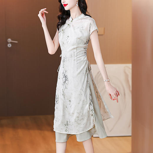 AHM-7531新中式改良版旗袍夏季新款时尚复古印花立领中长裙 商品图3