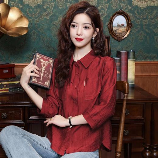 国风棉麻七分袖衬衫K-A115B7220 商品图1