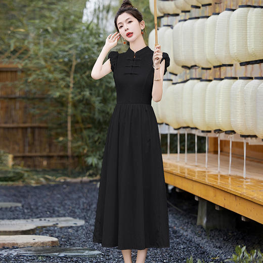 气质新中式，提花盘扣立领高腰大摆连衣裙HR-XQYI9905 商品图8