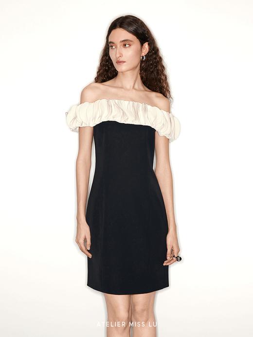 【赫拉】层叠立体圆片拼接一字肩收腰连衣裙 商品图2