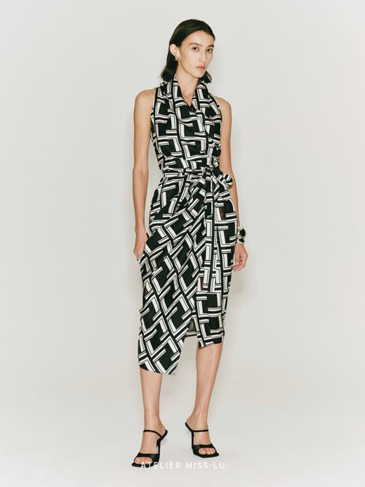 【夜月女神】品牌定制字母印花桑蚕丝收腰裹身裙 商品图1