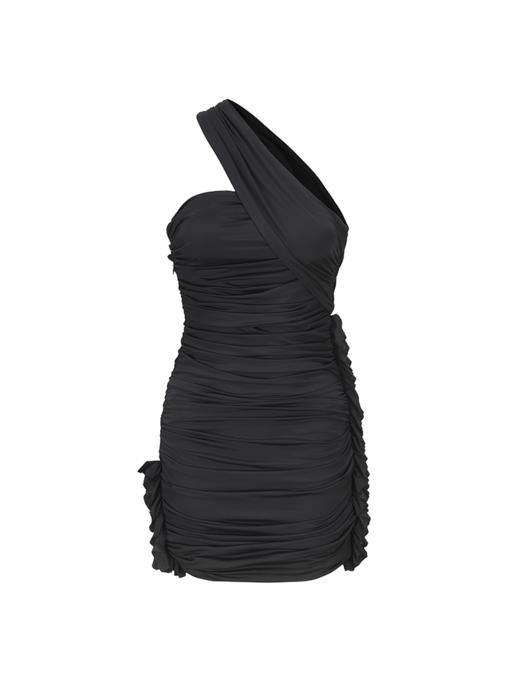 【萨菲娜】褶皱设计不规则拼接弹力斜肩连衣裙 商品图4