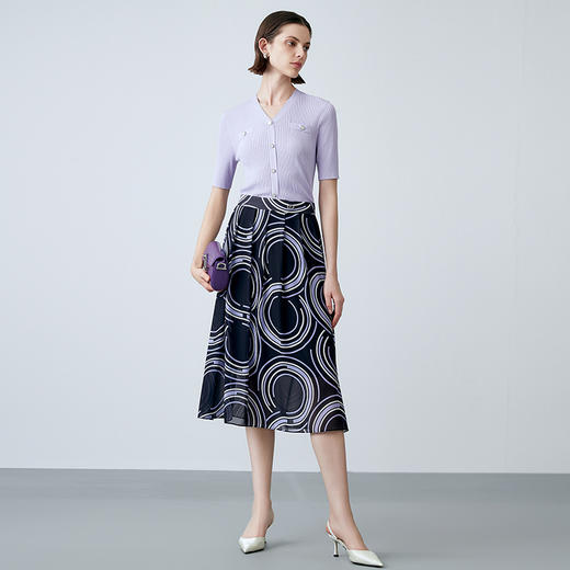 EITIE爱特爱夏季新款高腰a字飘逸印花通勤半身裙7806508 商品图1