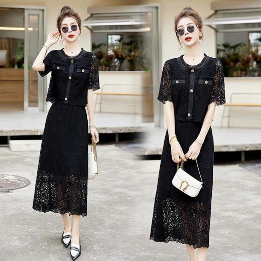 【预订·最迟6天发货】蕾丝连衣裙女两件套2024夏季新款高级感小香风气质法式半身裙套装 商品图1