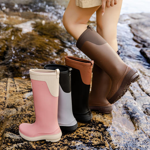 外穿防滑雨鞋2311 时尚雨鞋女款新款成人防水鞋胶鞋长筒户外 商品图1