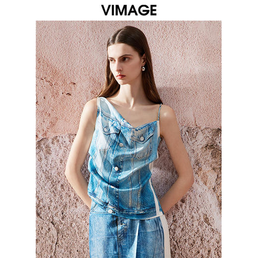 VIMAGE纬漫纪夏季新款设计感显瘦无袖背心上衣V2113717 商品图0