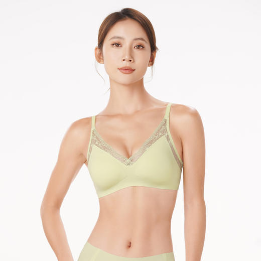 都市丽人Vbra内衣浪漫蕾丝边内衣女泳布文胸无尺码3/4杯薄款无钢圈二排扣LB46K8 商品图1