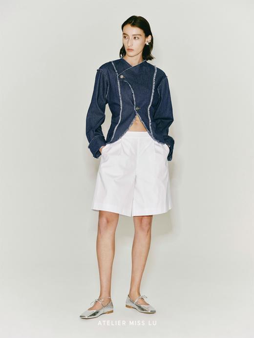 【海浪晚风】毛边设计交叠领收腰廓形外套 商品图2