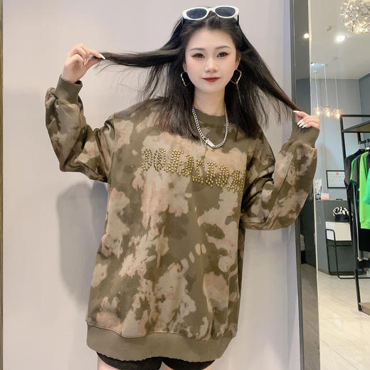 仓发12GD圆领字母饰品扎染长袖卫衣40205（绿） 春季 402161032105 商品图0