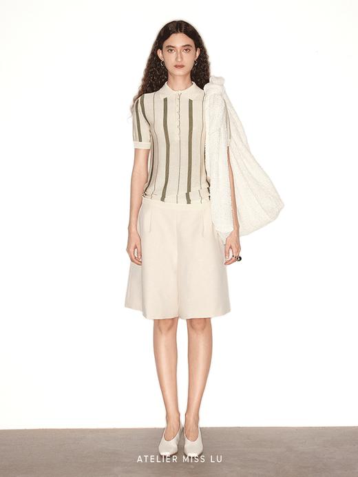 【香草奶盖】复古撞色条纹短袖冰感针织上衣 商品图0