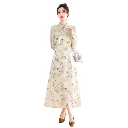 【预订·最迟6天发货】新中式盘扣饰开衫印花吊带连衣裙套装女2024年春季新款国风两件套 商品图4