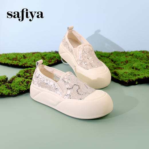 Safiya/索菲娅2024春丑萌芒果头蕾丝透网厚底休闲鞋渔夫鞋 SF41111M28 商品图4