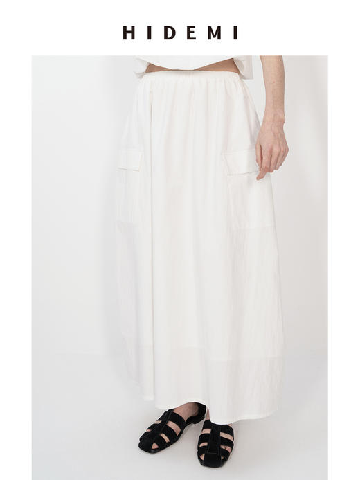 HIDEMI 微褶皱水洗棉简约设计大口袋休闲伞状上衣半身裙套装 商品图4