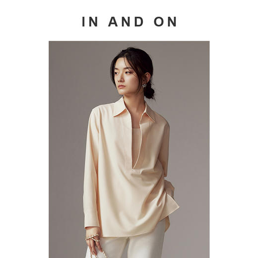 IN AND ON 新款 经典款叠穿神器 深V领长袖衬衫54136 商品图3