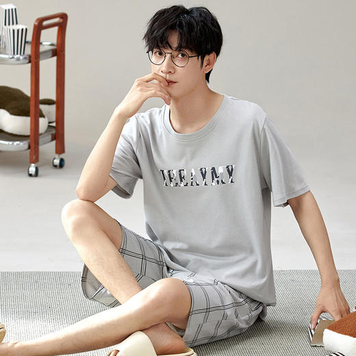 【男士纯棉睡衣】夏季短袖休闲可外穿全棉家居服睡衣套装 薄款清凉睡衣套装 商品图13