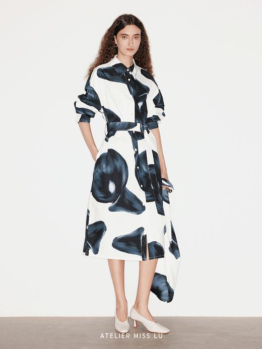 【漪涟】品牌定染马蹄莲印花衬衣连衣裙 商品图3