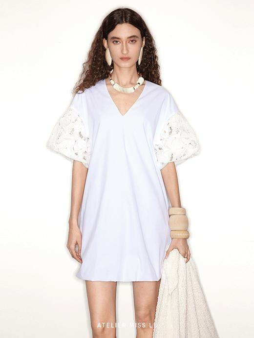 【光影疏离】蕾丝拼接廓形短袖连衣裙 商品图3