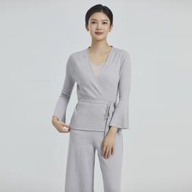 东黎 • 山羊绒女士春夏季精纺V领喇叭袖系带开衫 4218