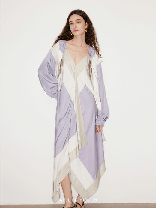 【葡萄奶昔】撞色拼接复古连帽拉链醋酸上衣 商品图1