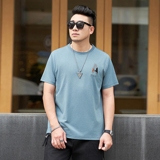 【Q】【新款DMH】大依优型大码男装前后印花圆领短袖T恤加肥加大休闲肥佬男上衣夏季半袖胖子潮款 商品图0