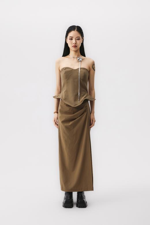 开衩倒褶长裙 商品图0