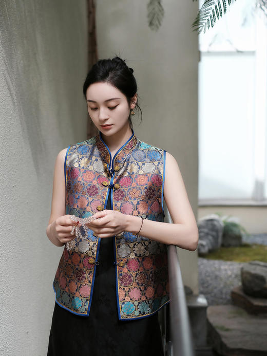 盛唐牡丹 |六合花开宋锦对襟马甲 商品图0