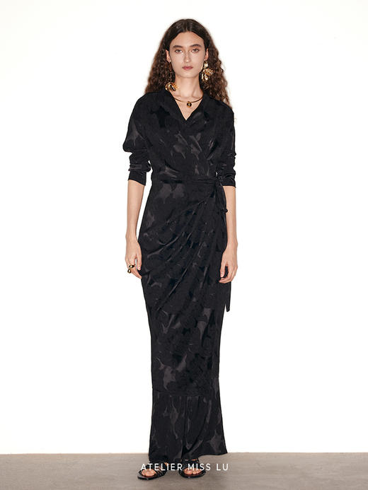 【黑武士】肌理醋酸立裁裹身长袖醋酸连衣裙 商品图0