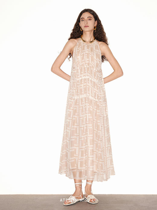 【粉黛花墙】品牌定染印花桑蚕丝露背挂脖连衣裙 商品图2