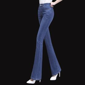 TZW-高档高腰弹力蓝色微喇牛仔裤女士春季新款显瘦宽松修身大码喇叭裤