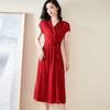 【预售5天】夏季新款重磅真丝连衣裙气质酒红色收腰显瘦中长裙ZYL00043 商品缩略图0