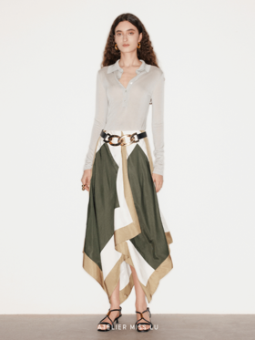 【吉普赛女郎】几何撞色印花不规则醋酸半裙