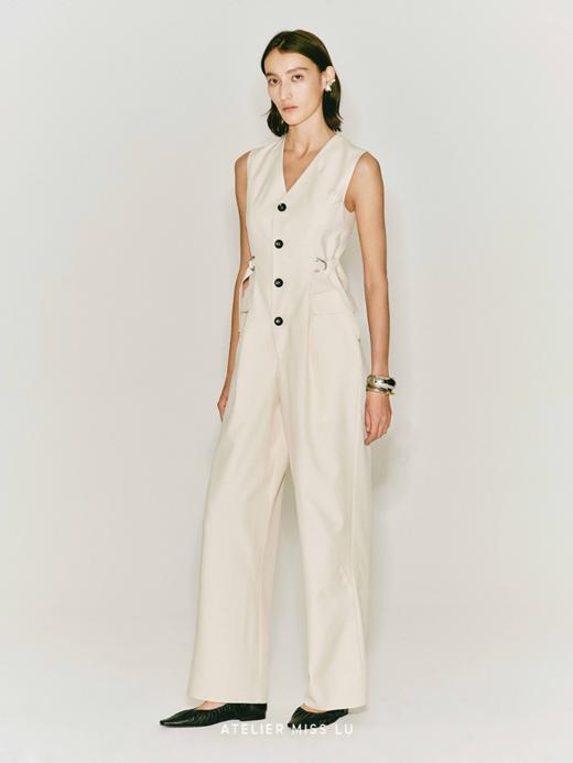 【落日余温】缝线设计可调节腰带无袖连体裤 商品图3