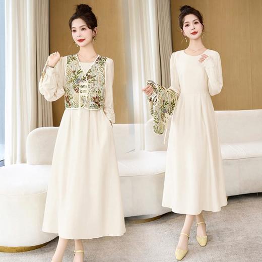 【预订·最迟6天发货】高级感套裙连衣裙女2024春夏新款复古国风马甲a字长裙两件套减龄 商品图0