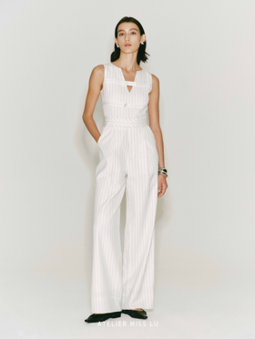 【琴谱】细条纹缠绕线条无袖收腰醋酸连体裤