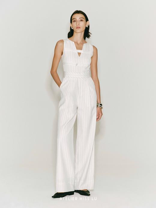 【琴谱】细条纹缠绕线条无袖收腰醋酸连体裤 商品图0