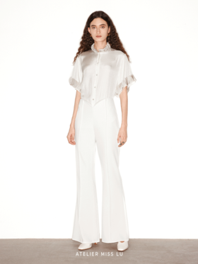 【银河花卷】层叠圆片撞色拼接醋酸上衣