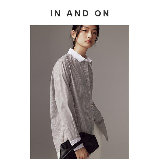 54128   IN AND ON 新款 条纹撞白拼接长袖衬衫 RJ004 商品图2